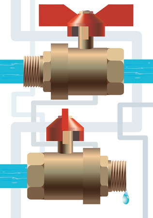 The open and closed water crane against the pipelineのイラスト素材