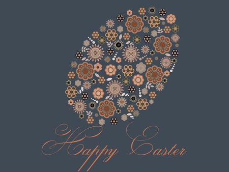 Easter greeting card  The stylized egg from florets against a dark background and a congratulatory inscriptionのイラスト素材