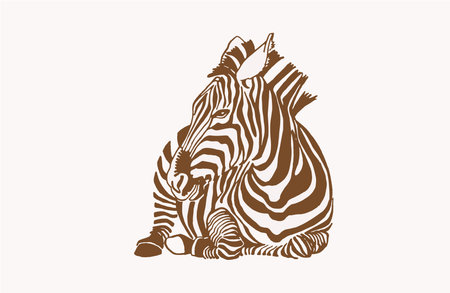 Graphical vintage zebra, sepia background, vector illustrationのイラスト素材