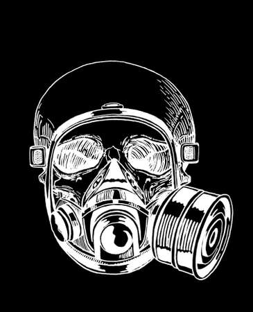 Covid-19 pandemic, human skull in protective mask isolated on black background, vector illustrationのイラスト素材