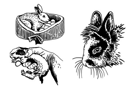 Graphical set of bunnies isolated on white background, elements,petsのイラスト素材