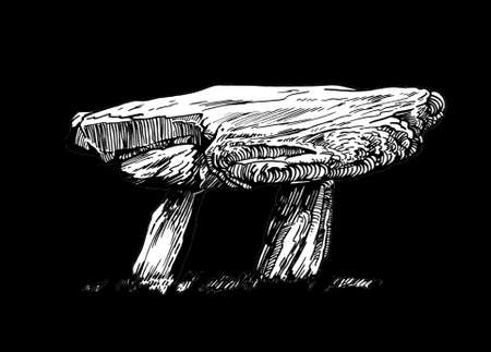 3D illustration of dolmen on black backgound,ruinsのイラスト素材