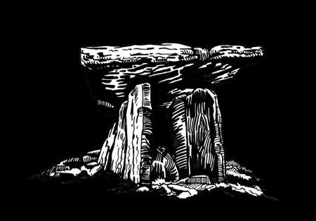 3D illustration of dolmen on black backgound,ruinsのイラスト素材