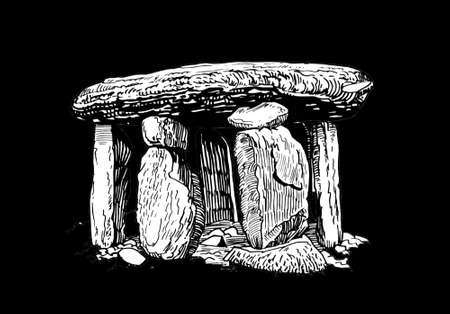 3D illustration of dolmen on black backgound,ruinsのイラスト素材