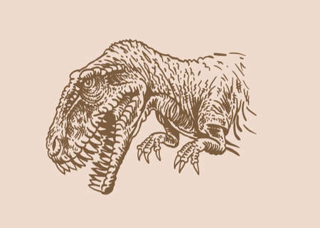 Graphical vintage illustration of tyrannosaurus , sepia dinosaurのイラスト素材