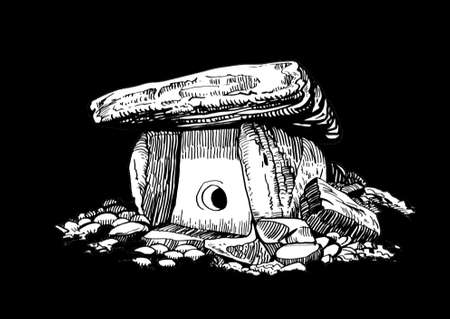 3D illustration of dolmen on black backgound,ruinsのイラスト素材