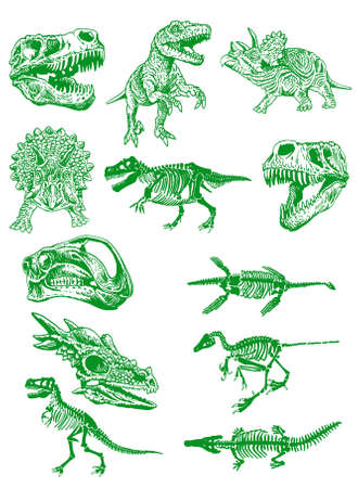 Graphical color set of dinosaurs, stylish wallpaper with dinosaurs for printing and typographyのイラスト素材