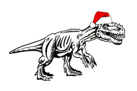 Vector dinosaur in red Santa Claus hat on white background,Christmas element for design and decorationのイラスト素材