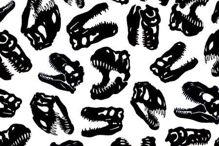 Graphical stylish cover with silhouettes of tyrannosaurus skulls on white, vector illustration . Fashion pattern,kids templateのイラスト素材
