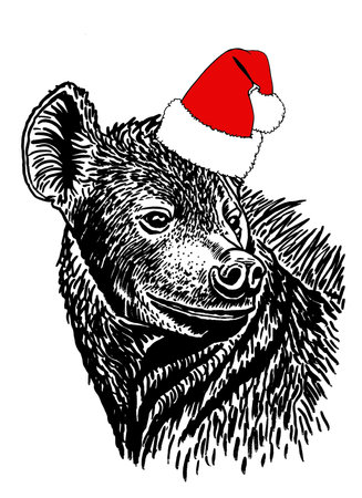 Graphical portrait of hyena in Santa Claus hat isolated on white background,vector illustration,African animalのイラスト素材
