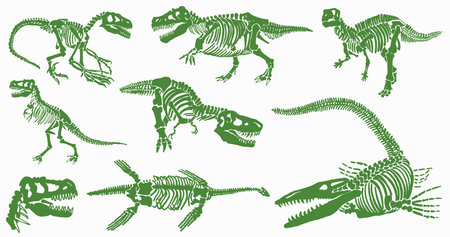 Graphical set of green dinosaurs isolated on white background,vector illustrationのイラスト素材