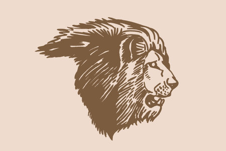 Graphical vintage portrait of lion , background , vector illustrationのイラスト素材