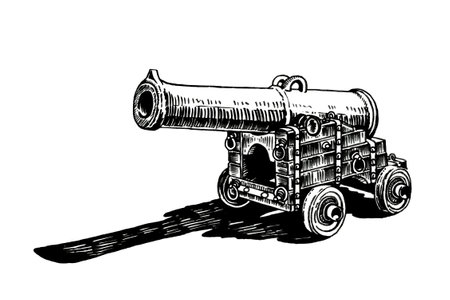 Graphical illustration with medieval gun, a type of artillery piece isolated on white ,vector element of military weaponのイラスト素材