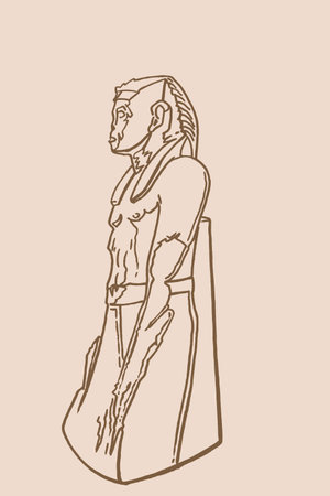 Graphical Pharaoh of ancient Egypt isolated on sepia background,vector illustration. Archeology , statue. Sightseeingのイラスト素材