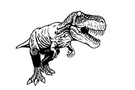 Graphical tyrannosaurus rex running isolated on white, vector illustration,angry dinosaurのイラスト素材