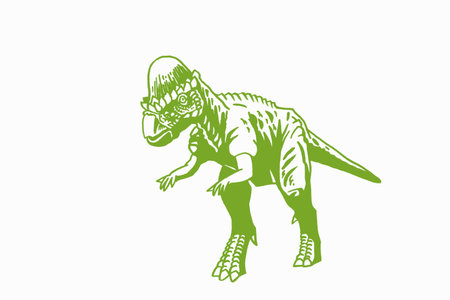graphical color Pachycephalosaurus standing isolated on white,vector illustration,dinosaurのイラスト素材