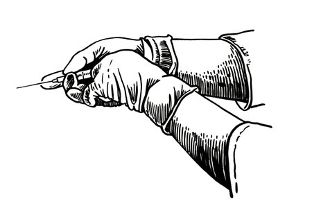 Hand of a nurse holding syringe, vector illustration , coronavirus pandemic . Vaccination symbolのイラスト素材