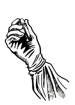 Graphical arm holding test tube isolated on white, laboratory, vector illustrationのイラスト素材