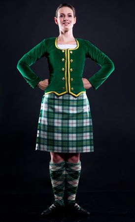 The girl dancing the Scottish dance in a kiltの写真素材