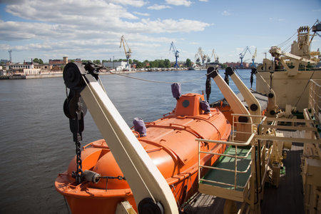 St. Petersburg. Lifeboat of the closed type on the Krasin ice breaker.