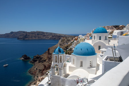 The city of Oia on the island of Fira, Santorini, Greece. Views of the city of Oia.のeditorial素材