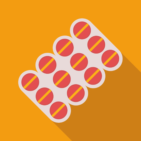 Red pills on orange background with shadow illustration.のイラスト素材