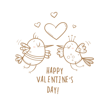 Valentine's Day card with cute cartoon birds.のイラスト素材