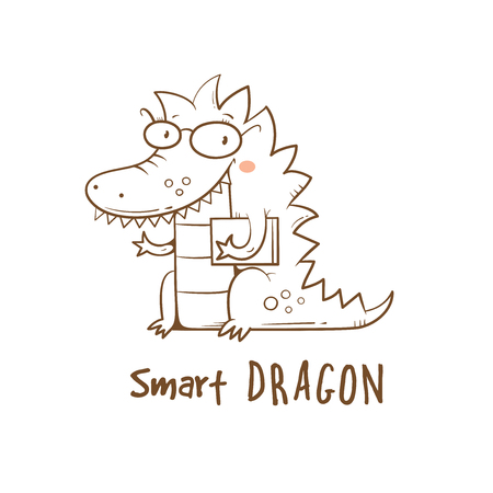 Card with cute cartoon dragon in glasses.のイラスト素材