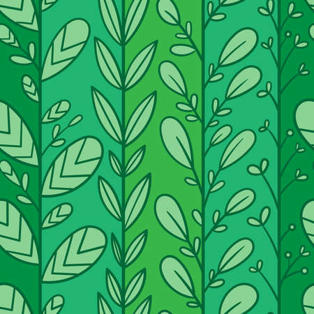 Seamless pattern with different plants on green background. Vector print with herbs.のイラスト素材