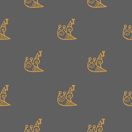 Seamless pattern with cute cartoon snails on gray background. Funny animals wallpaper. Vector doodle print.のイラスト素材