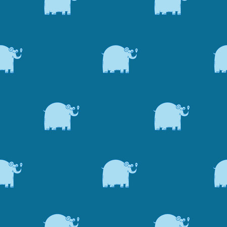 Seamless pattern with cute cartoon elephants on blue background. Funny doodle animals wallpaper.のイラスト素材
