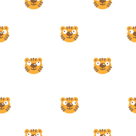 Christmas pattern with cute tigers on white background. Christmas cartoon animals print. Winter stylized wallpaper. Chinese horoscope symbol.のイラスト素材