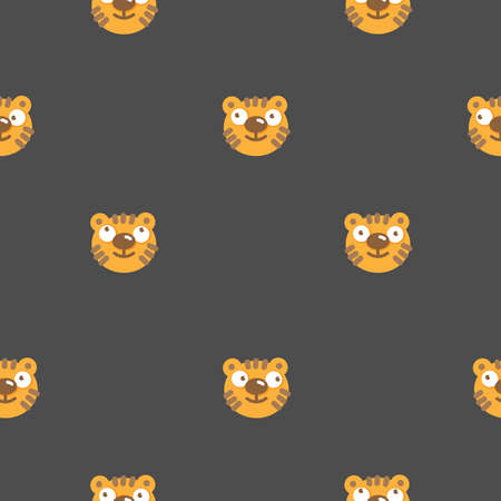 Christmas pattern with cute tigers on dark background. Christmas cartoon animals print. Winter stylized wallpaper. Chinese horoscope symbol.のイラスト素材