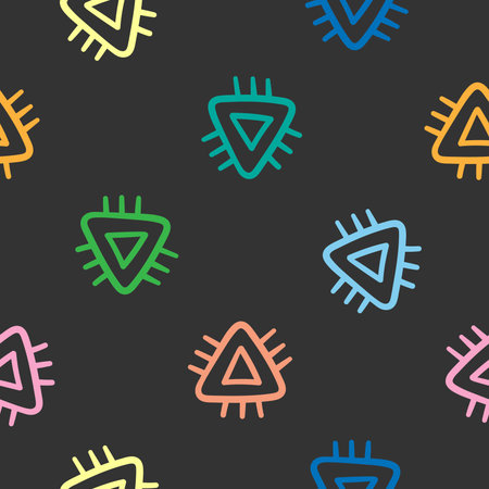 Seamless abstract black pattern on black background. vector doodle image. Graphic triangle ornament.のイラスト素材