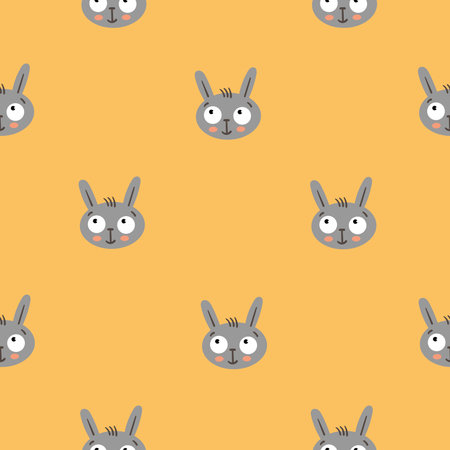 Seamless pattern with cute hares on orangee background. cartoon bunnies print. Vector animal poster.のイラスト素材