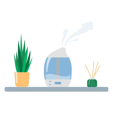 Ultrasonic humidifier for home. The optimum level of humidity in the house is maintained. Healthy microclimate, healthy flowersのイラスト素材