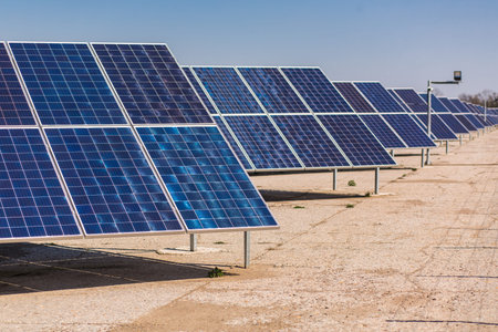 Solar Panel Photovoltaic power on sky background, green clean Alternative power energy concept.