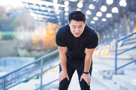 Asian athlete has severe shortness of breath after training, breathes fast heartbeat, after running...