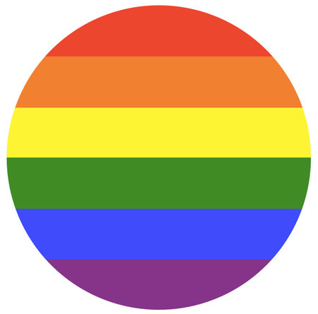 Rainbow flag in circle shape. Gay pride logo. Logo of progress symbol. LGBT circle icon. Round, badge, button. Template design.の写真素材