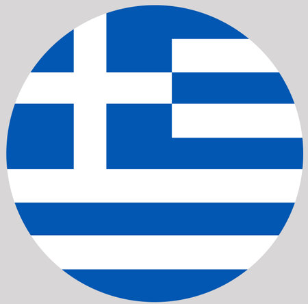 Flag of Greece in circle shape isolated. Symbol, badge, button.の写真素材