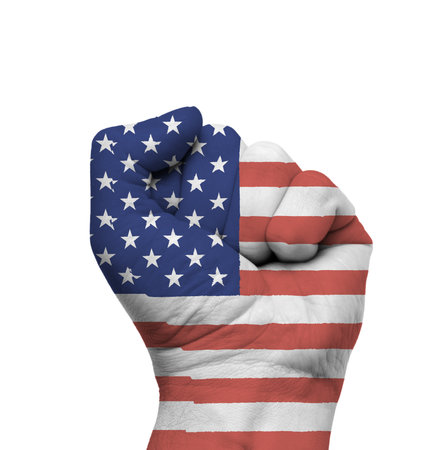 Fist of USA, United States of America flag painted isolatedの写真素材