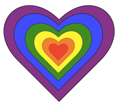 The concentric heart shape in the gay pride rainbow colors. LGBT icon. Gay pride progress logo symbol.の写真素材