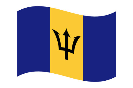Waving Barbados Flag Illustration. Caribbean Trident Bannerの写真素材