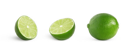 Lime collection. Fresh organic lime set isolatedの写真素材