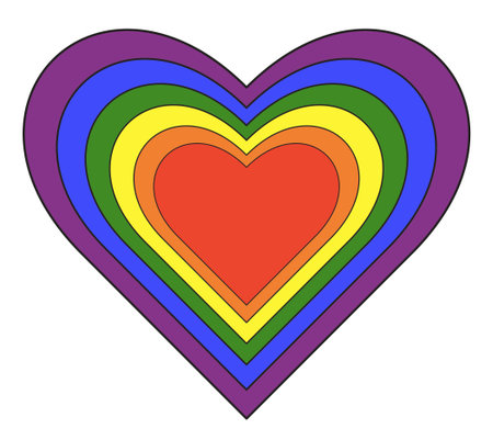 Concentric heart shape in the gay pride rainbow colors. Concept of LGBT pride flag.の写真素材