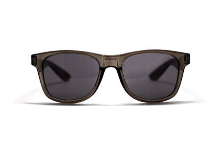 Black sunglasses in a transparent black frame isolated on white backgroundの写真素材