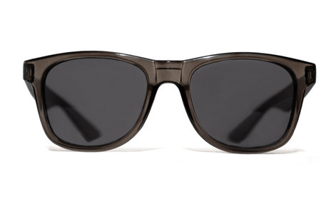 Black sunglasses in a transparent black frame isolated on white background. Classic style.の写真素材