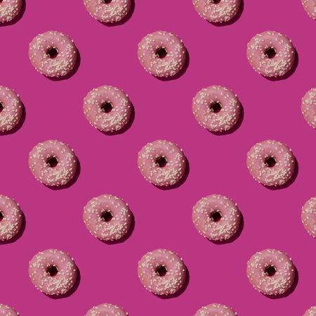 Pattern with pink donuts on the violet backgroundの写真素材