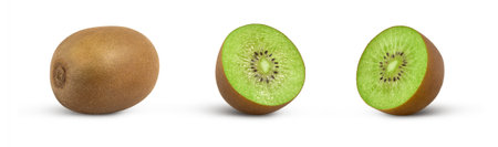 Isolated kiwi fruit. Fresh kiwi with cut isolated, clipping path.の写真素材