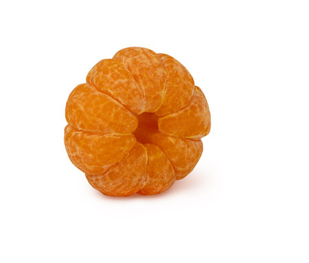 Whole peeled mandarin isolated. Peeled tangerine with shadowの写真素材